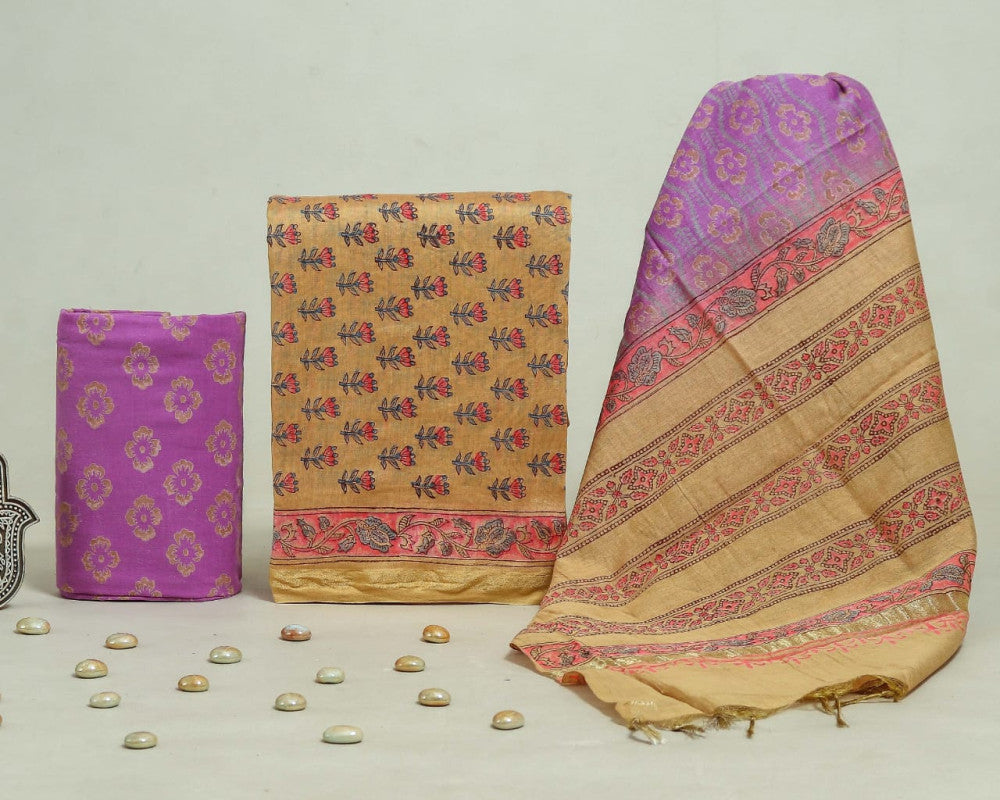Bagru Hand Block Chanderi Silk Dress material Style 66 - Gi Heritage