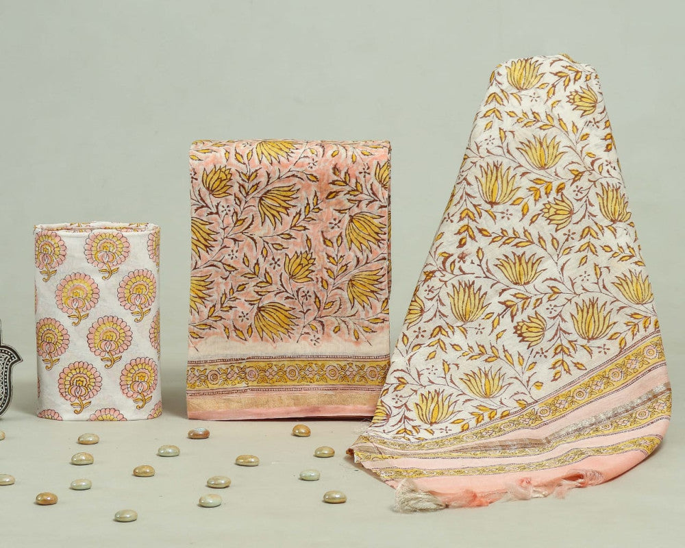 Bagru Hand Block Chanderi Silk Dress material Style 67 - Gi Heritage