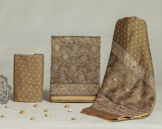 Bagru Hand Block Chanderi Silk Dress material Style 68