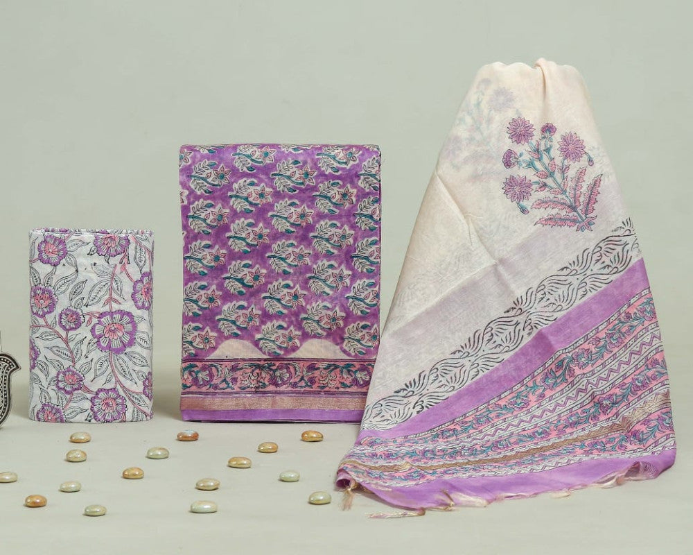 Bagru Hand Block Chanderi Silk Dress material Style 69 - Gi Heritage