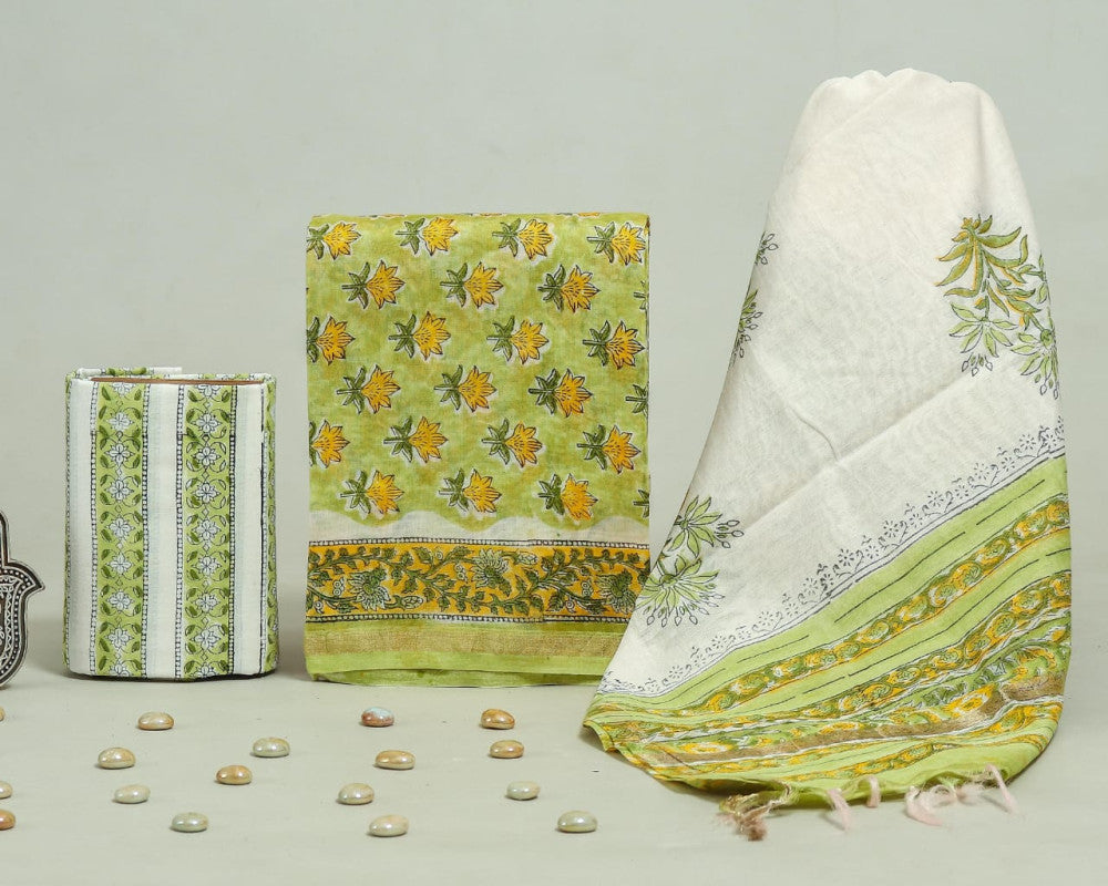 Bagru Hand Block Chanderi Silk Dress material Style 7 - Gi Heritage