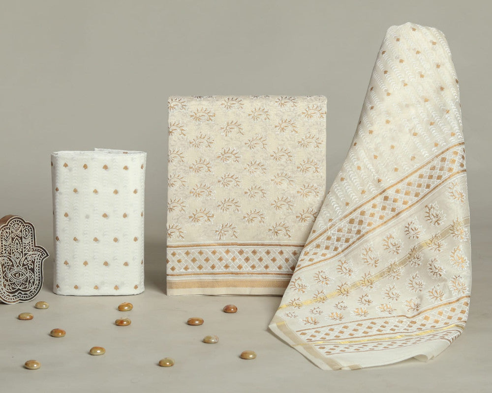 Bagru Hand Block Chanderi Silk Dress material Style 9 - Gi Heritage