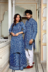 Bagru Hand Block Printed Couple Dress Ladies Kurta Skirt & Gent's Kurta Pajama