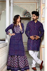 Bagru Hand Block Printed Couple Dress Ladies Kurta Skirt & Gent's Kurta Pajama Style 4