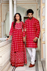 Bagru Hand Block Printed Couple Dress Ladies Kurta Skirt & Gent's Kurta Pajama Style 5