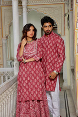 Bagru Hand Block Printed Couple Dress Ladies Kurta Skirt & Gent's Kurta Pajama Style 6
