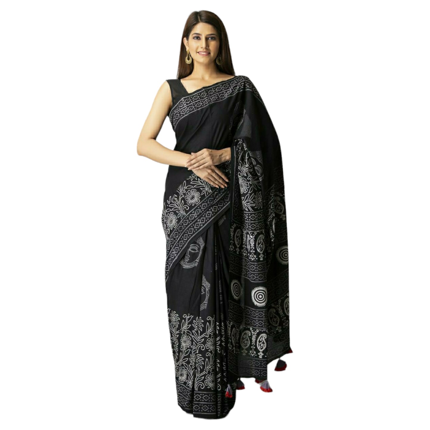 Bagru Print Saree Black Colour