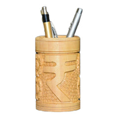 Banaras Wood Carving Pen Stand With INR Sign