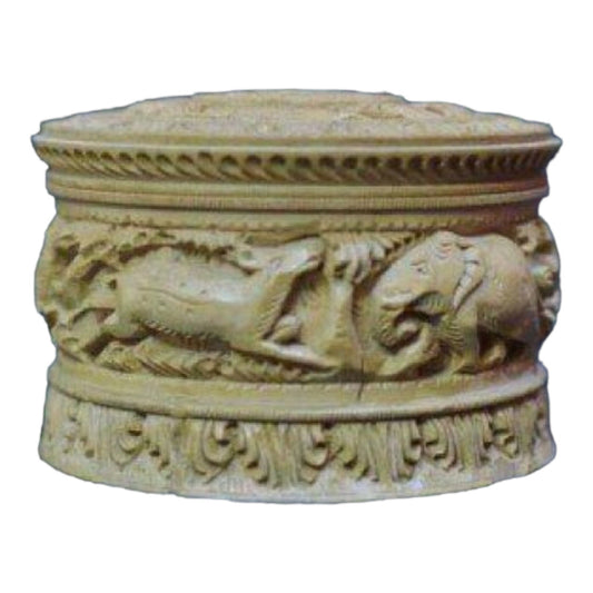 Banaras Wood Handcarved Round Jewellery Box