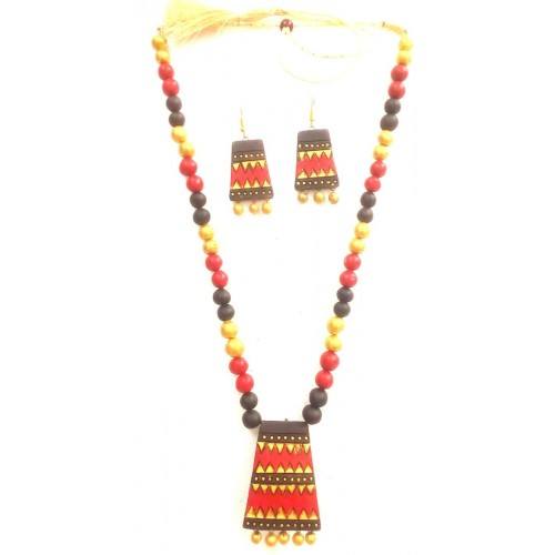 Multi-color Bankura Panchmura Terracotta Craft Necklace Jewellery Set