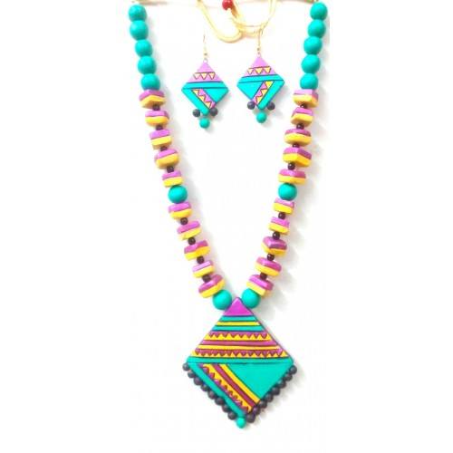Multi-color Bankura Panchmura Terracotta Craft Necklace Jewellery Set