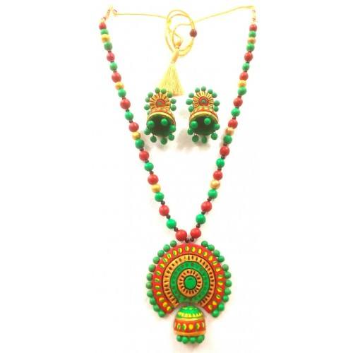 Multi-color Bankura Panchmura Terracotta Craft Necklace Jewellery Set