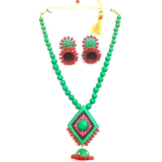 Multi-color Bankura Panchmura Terracotta Craft Necklace Jewellery Set