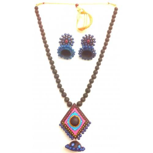 Multi-color Bankura Panchmura Terracotta Craft Necklace Jewellery Set