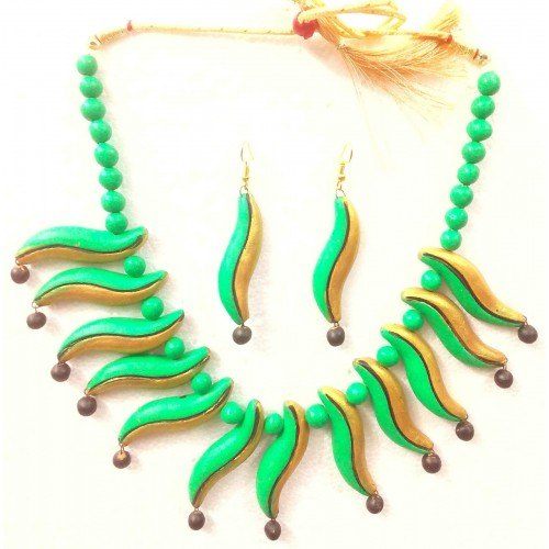 Multi-color Bankura Panchmura Terracotta Craft Necklace Jewellery Set