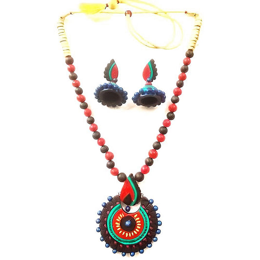 Multi-color Bankura Panchmura Terracotta Craft Necklace Jewellery Set