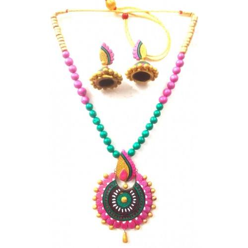 Multi-color Bankura Panchmura Terracotta Craft Necklace Jewellery Set