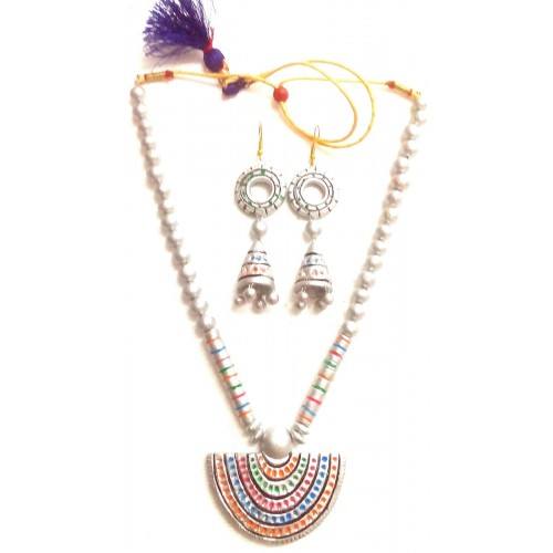 Multi-color Bankura Panchmura Terracotta Craft Necklace Jewellery Set