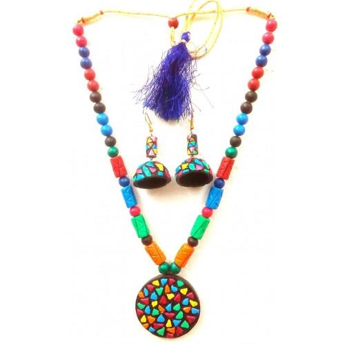 Multi-color Bankura Panchmura Terracotta Craft Necklace Jewellery Set