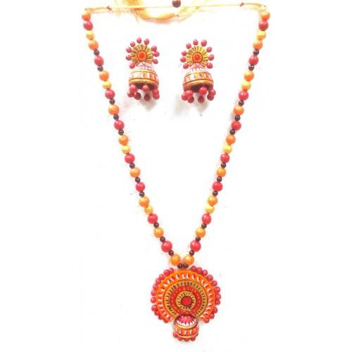 Multi-color Bankura Panchmura Terracotta Craft Necklace Jewellery Set