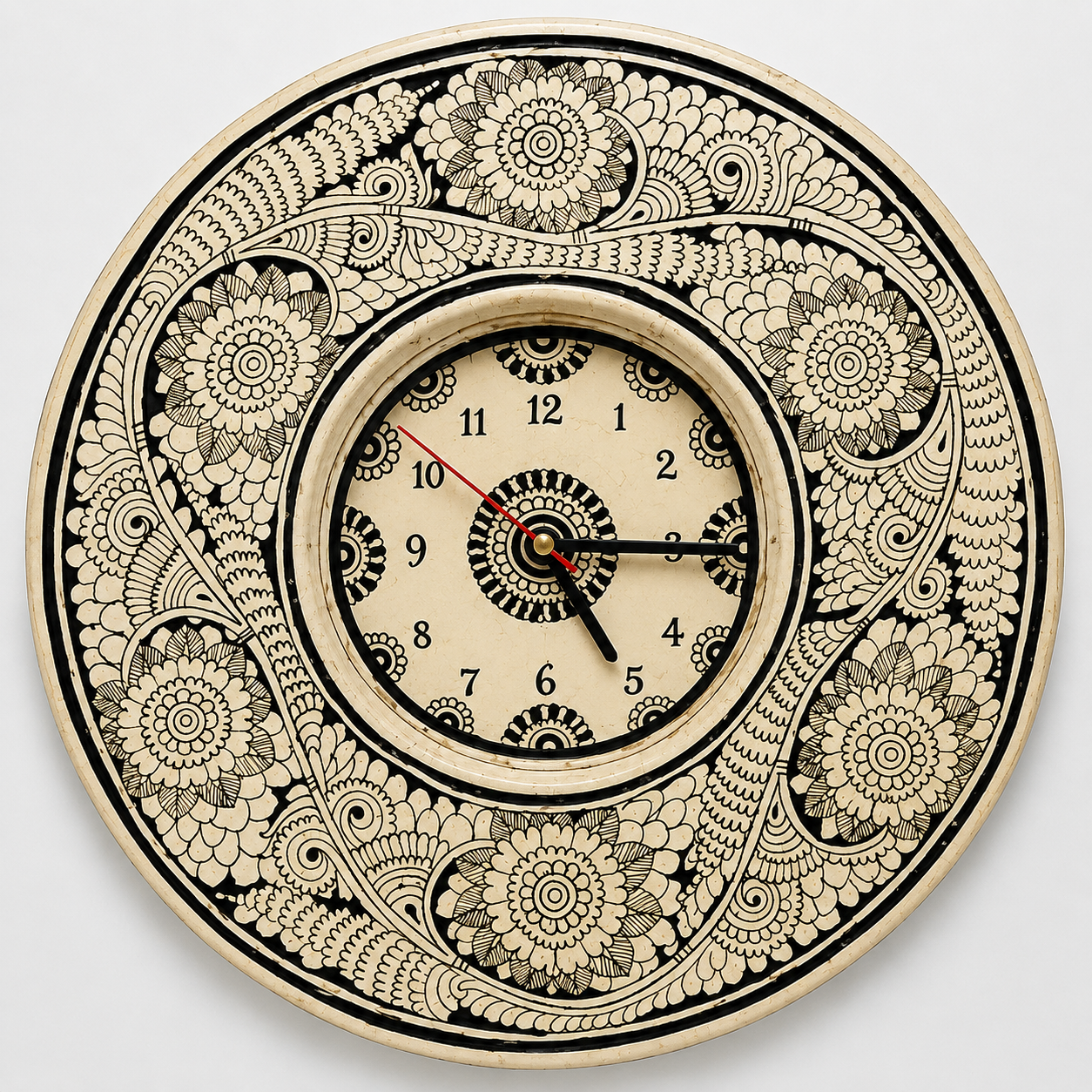 Brown Leather Handpainted Wall Clock