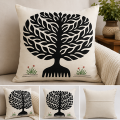 Black Banyan Tree Pipli Appliquie Cushion Cover Single Piece (16