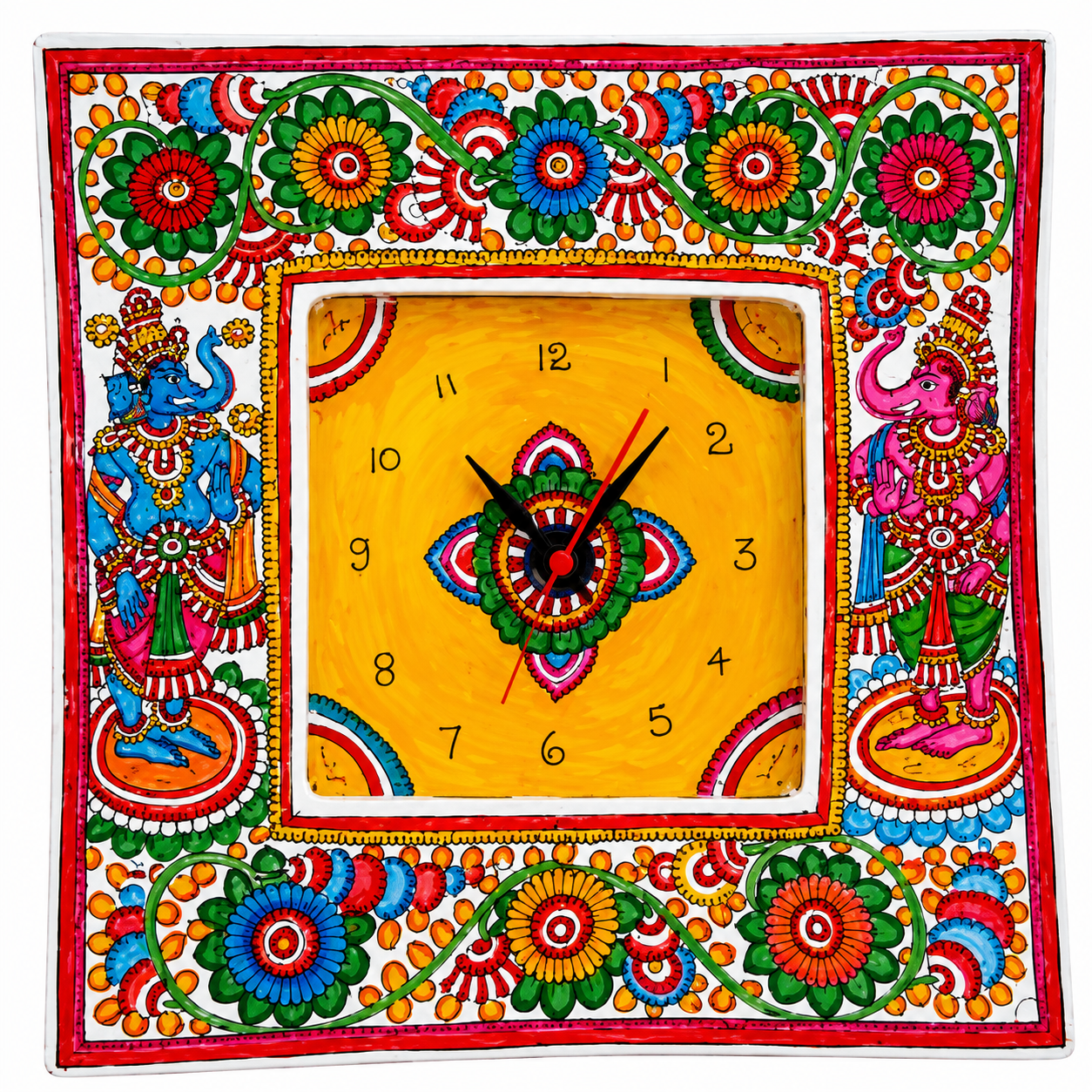 Square shape Handpainted Ganesha Design Clock