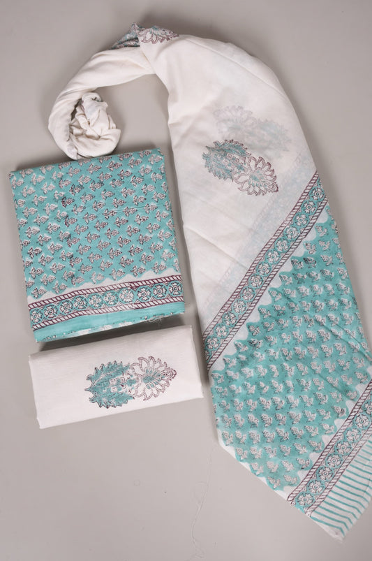 Beautiful Bagru Hand Block Printed Cotton Suit Material With Cotton Dupatta Style 1 - Gi Heritage