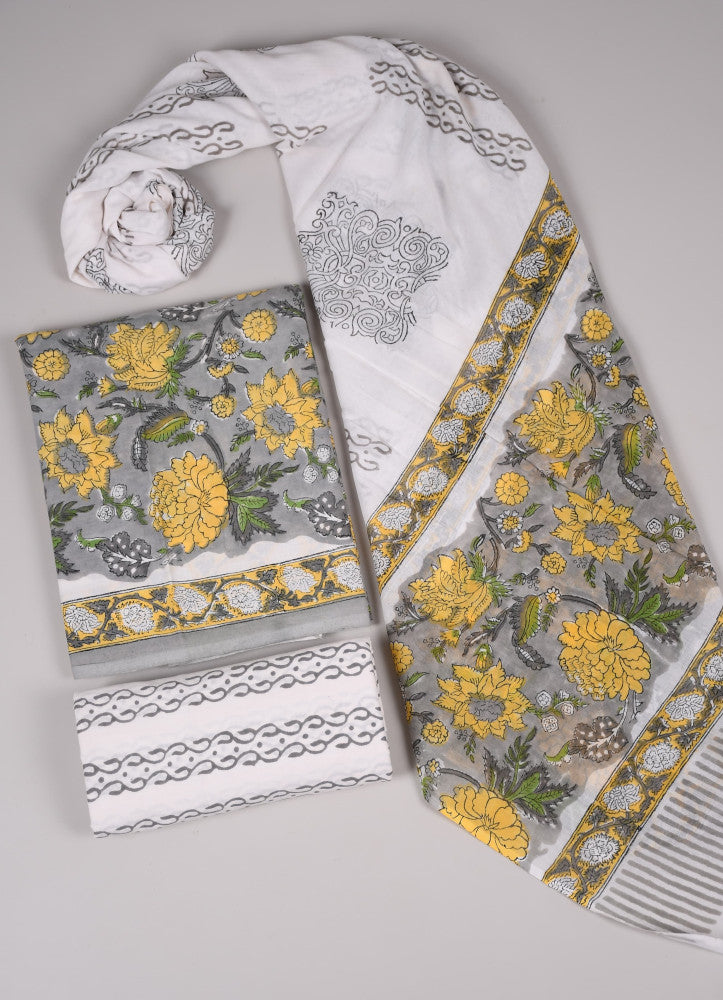 Beautiful Bagru Hand Block Printed Cotton Suit Material With Cotton Dupatta Style 12