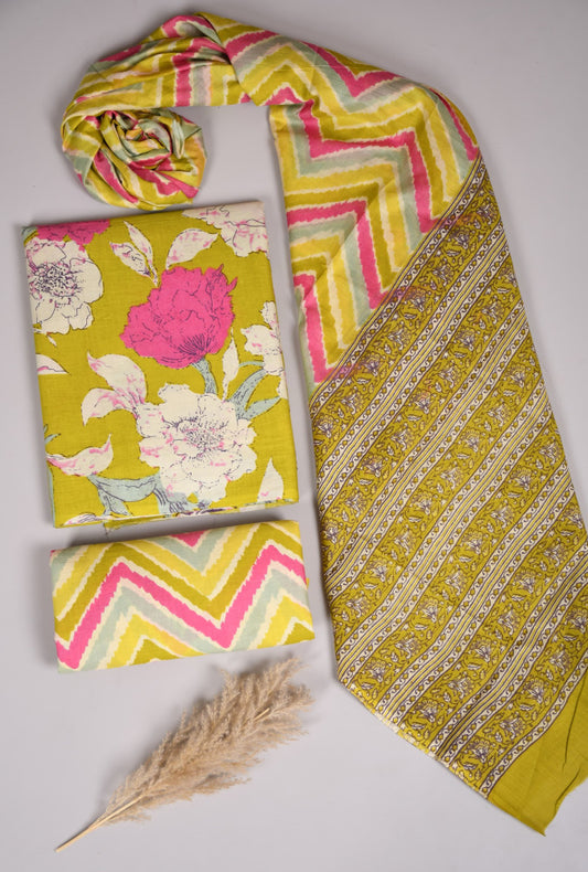 Beautiful Bagru Hand Block Printed Cotton Suit Material With Cotton Dupatta Style 13 - Gi Heritage