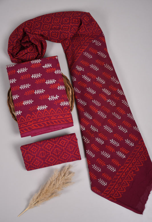 Beautiful Bagru Hand Block Printed Cotton Suit Material With Cotton Dupatta Style 17 - Gi Heritage
