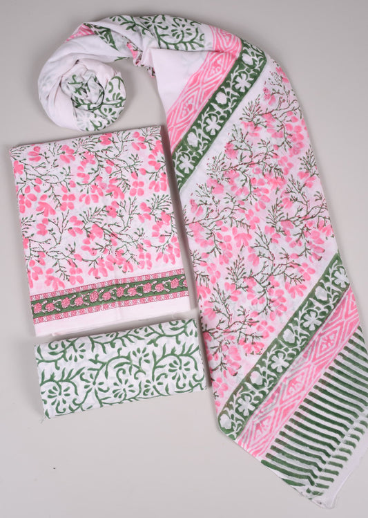 Beautiful Bagru Hand Block Printed Cotton Suit Material With Cotton Dupatta Style 18 - Gi Heritage