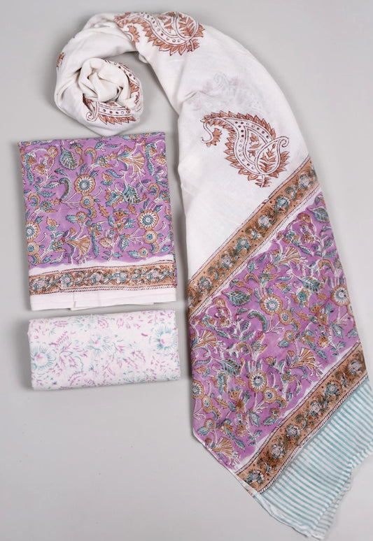 Beautiful Bagru Hand Block Printed Cotton Suit Material With Cotton Dupatta Style 20 - Gi Heritage