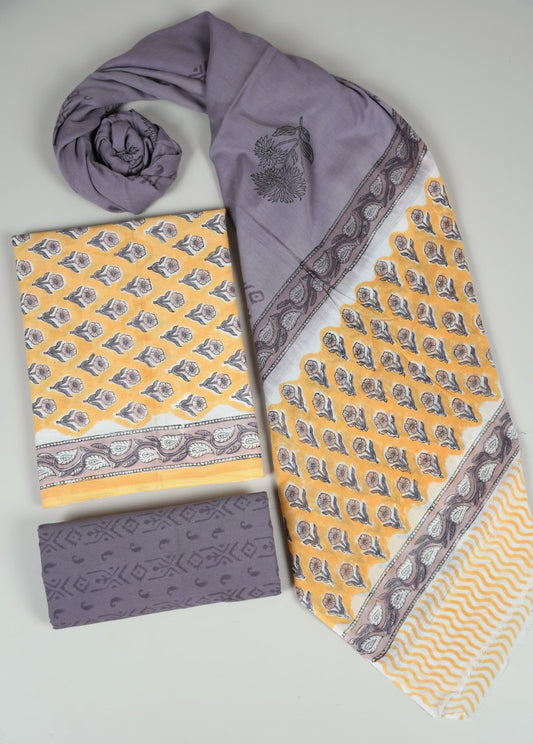 Beautiful Bagru Hand Block Printed Cotton Suit Material With Cotton Dupatta Style 21 - Gi Heritage