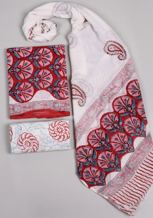 Beautiful Bagru Hand Block Printed Cotton Suit Material With Cotton Dupatta Style 22 - Gi Heritage