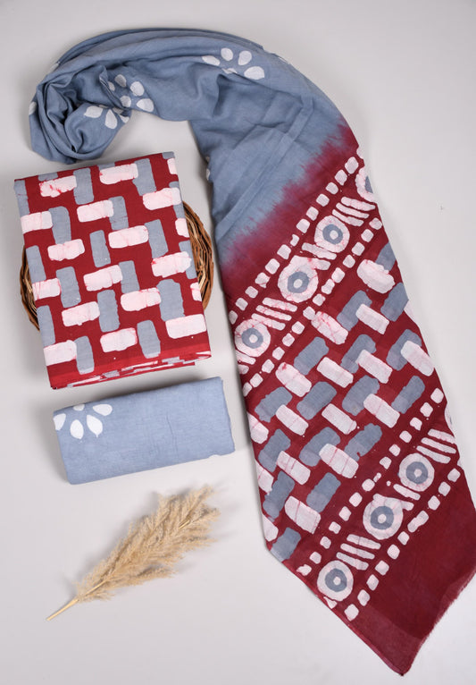 Beautiful Bagru Hand Block Printed Cotton Suit Material With Cotton Dupatta Style 23 - Gi Heritage