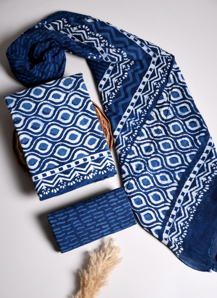 Beautiful Bagru Hand Block Printed Cotton Suit Material With Cotton Dupatta Style 25 - Gi Heritage
