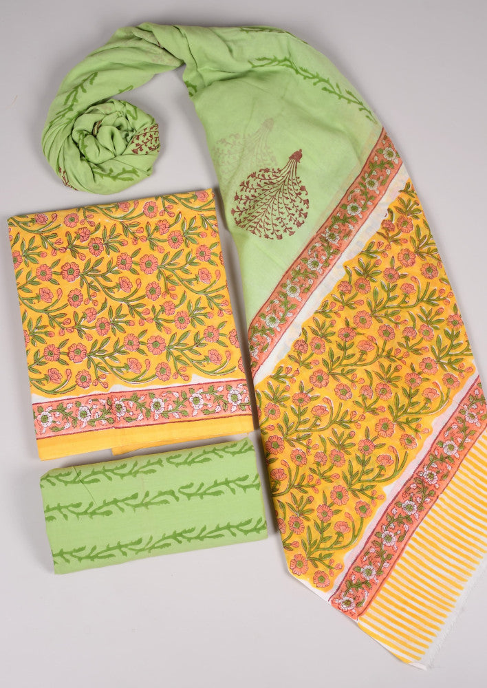 Beautiful Bagru Hand Block Printed Cotton Suit Material With Cotton Dupatta Style 27 - Gi Heritage