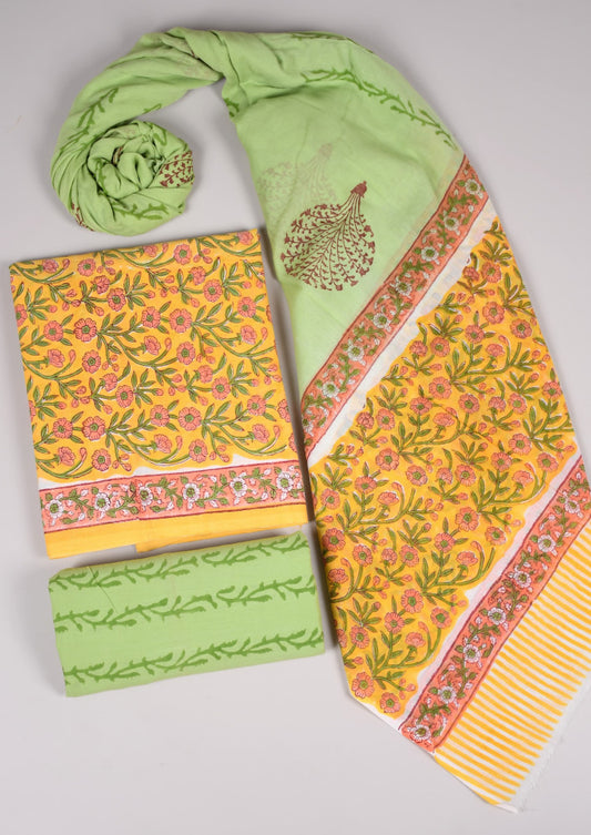 Beautiful Bagru Hand Block Printed Cotton Suit Material With Cotton Dupatta Style 27 - Gi Heritage