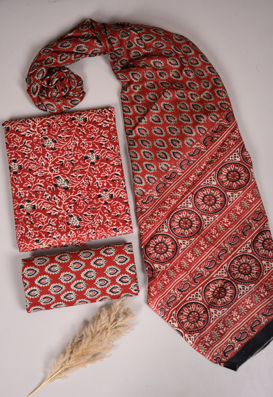 Beautiful Bagru Hand Block Printed Cotton Suit Material With Cotton Dupatta Style 28 - Gi Heritage