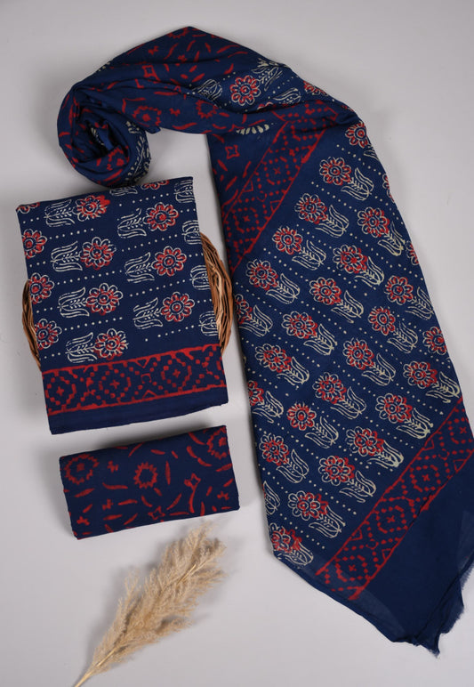 Beautiful Bagru Hand Block Printed Cotton Suit Material With Cotton Dupatta Style 30 - Gi Heritage