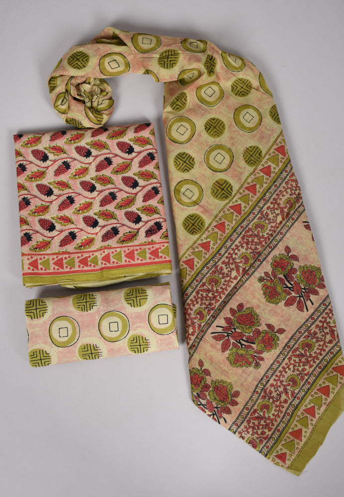 Beautiful Bagru Hand Block Printed Cotton Suit Material With Cotton Dupatta Style 32 - Gi Heritage