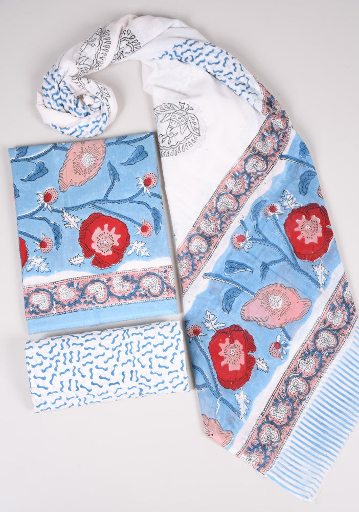 Beautiful Bagru Hand Block Printed Cotton Suit Material With Cotton Dupatta Style 33 - Gi Heritage