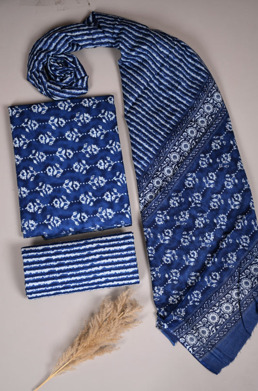 Beautiful Bagru Hand Block Printed Cotton Suit Material With Cotton Dupatta Style 34