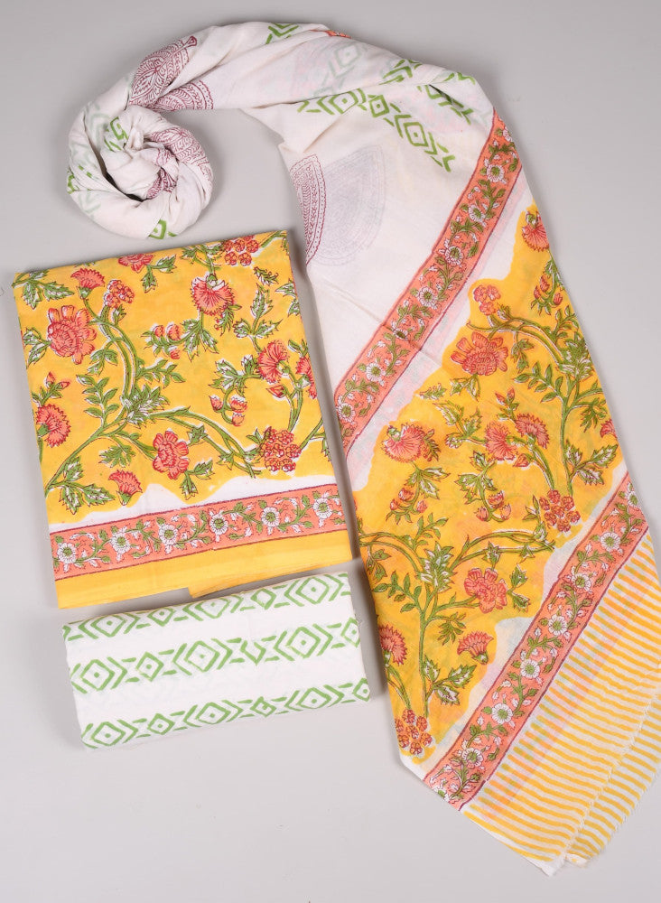 Beautiful Bagru Hand Block Printed Cotton Suit Material With Cotton Dupatta Style 39 - Gi Heritage