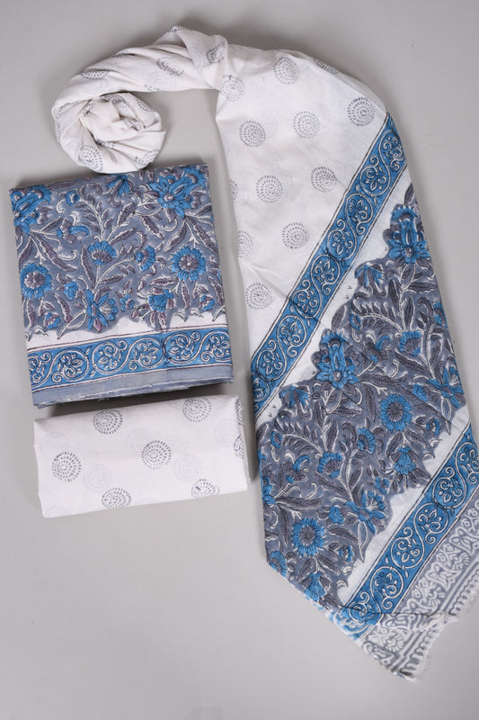 Beautiful Bagru Hand Block Printed Cotton Suit Material With Cotton Dupatta Style 43