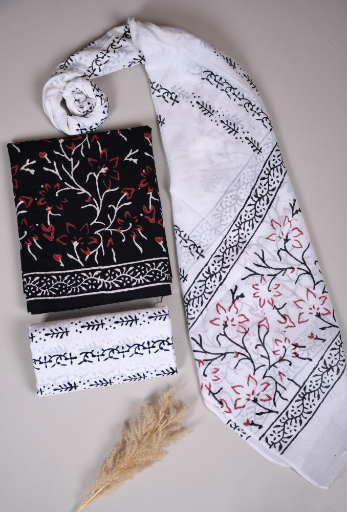 Beautiful Bagru Hand Block Printed Cotton Suit Material With Cotton Dupatta Style 5 - Gi Heritage