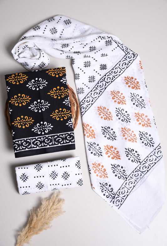 Beautiful Bagru Hand Block Printed Cotton Suit Material With Cotton Dupatta Style 51