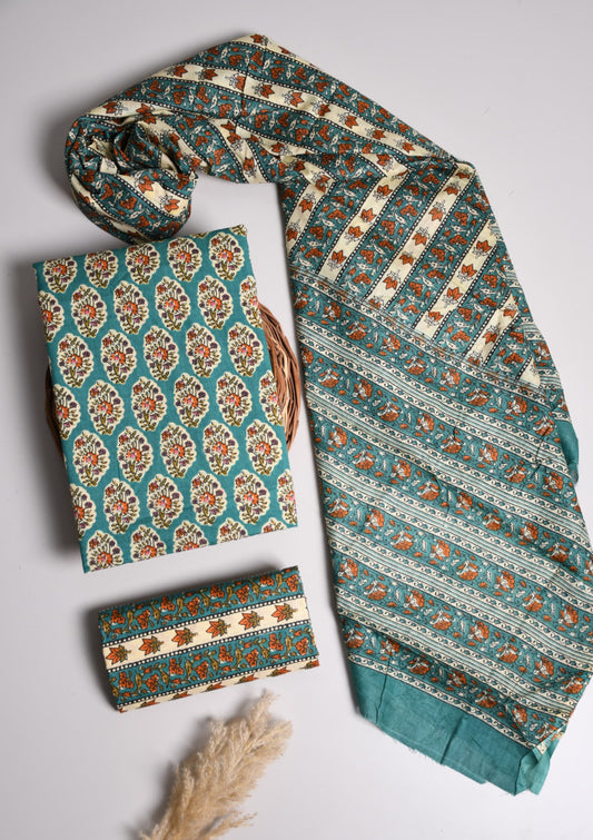 Beautiful Bagru Hand Block Printed Cotton Suit Material With Cotton Dupatta Style 53