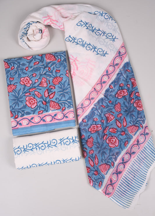 Beautiful Bagru Hand Block Printed Cotton Suit Material With Cotton Dupatta Style 54